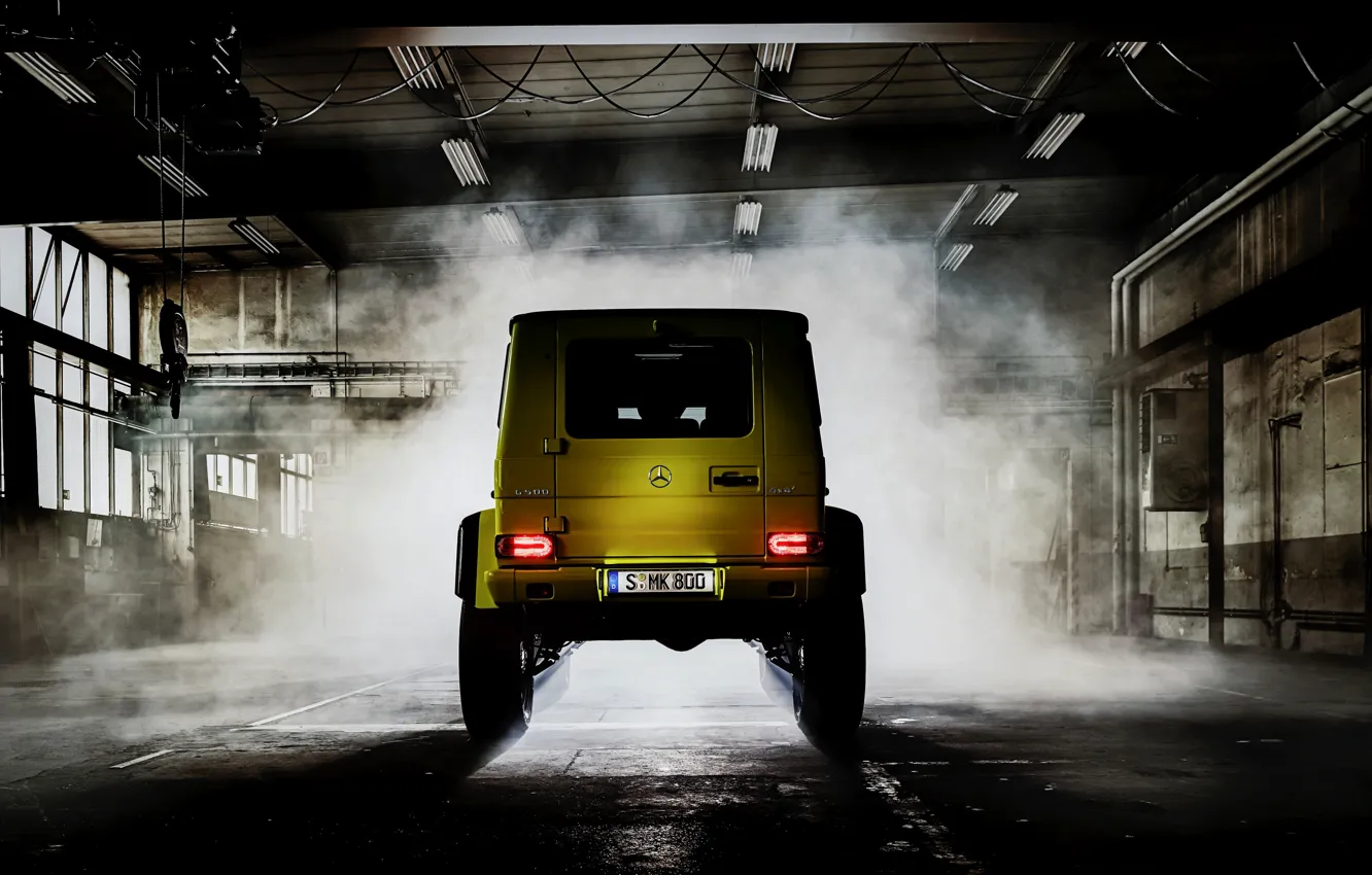 Photo wallpaper light, yellow, Mercedes-Benz, SUV, rear view, 4x4, G500, G-Class