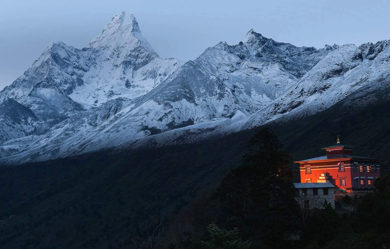 Photo wallpaper mountains, The Himalayas, Nepal, Tengboche monastery