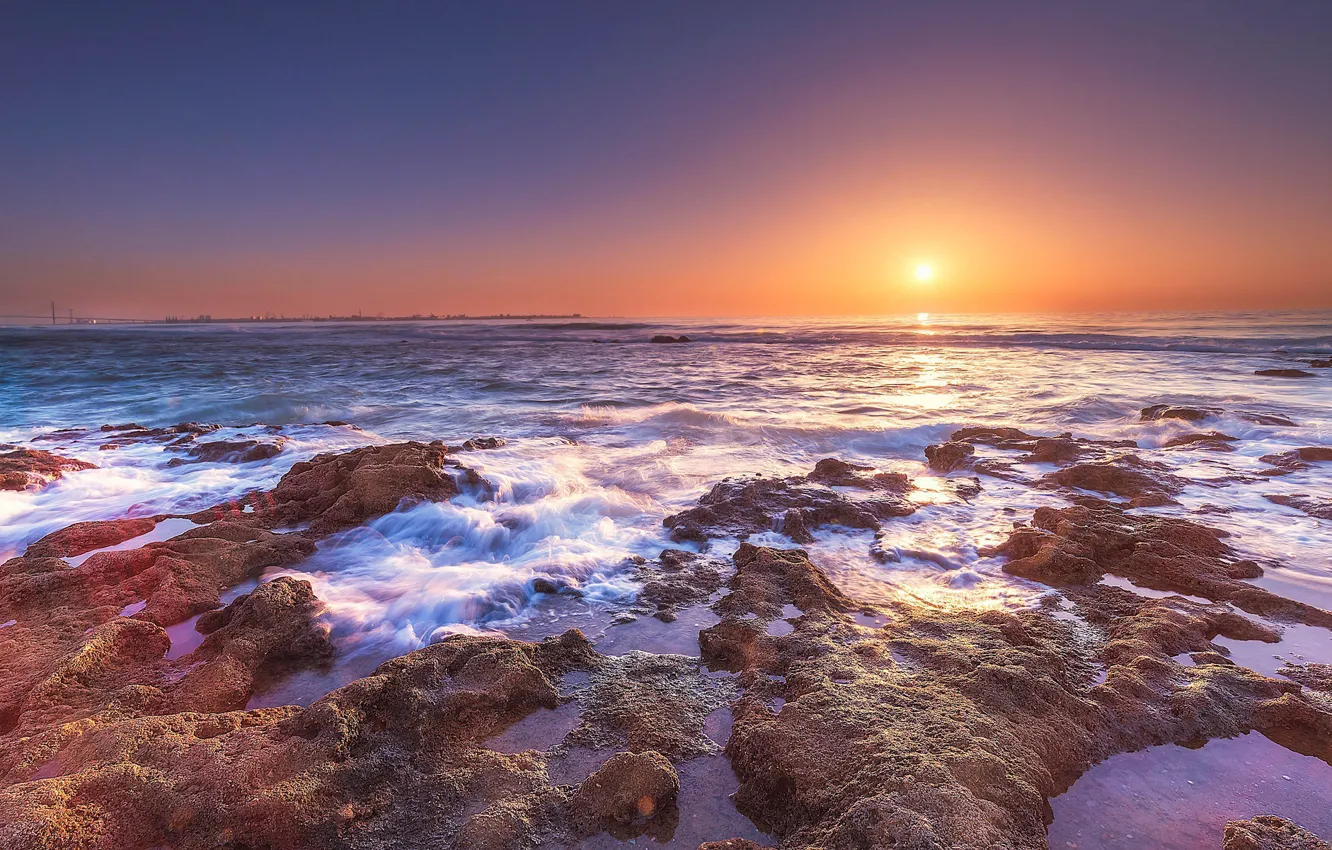 Photo wallpaper sea, sunset, coast