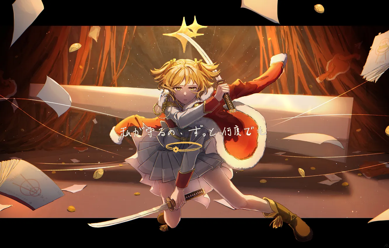 Photo wallpaper leaves, girl, sword, Shoujo☆Kageki Revue Starlight, Nana Daiba