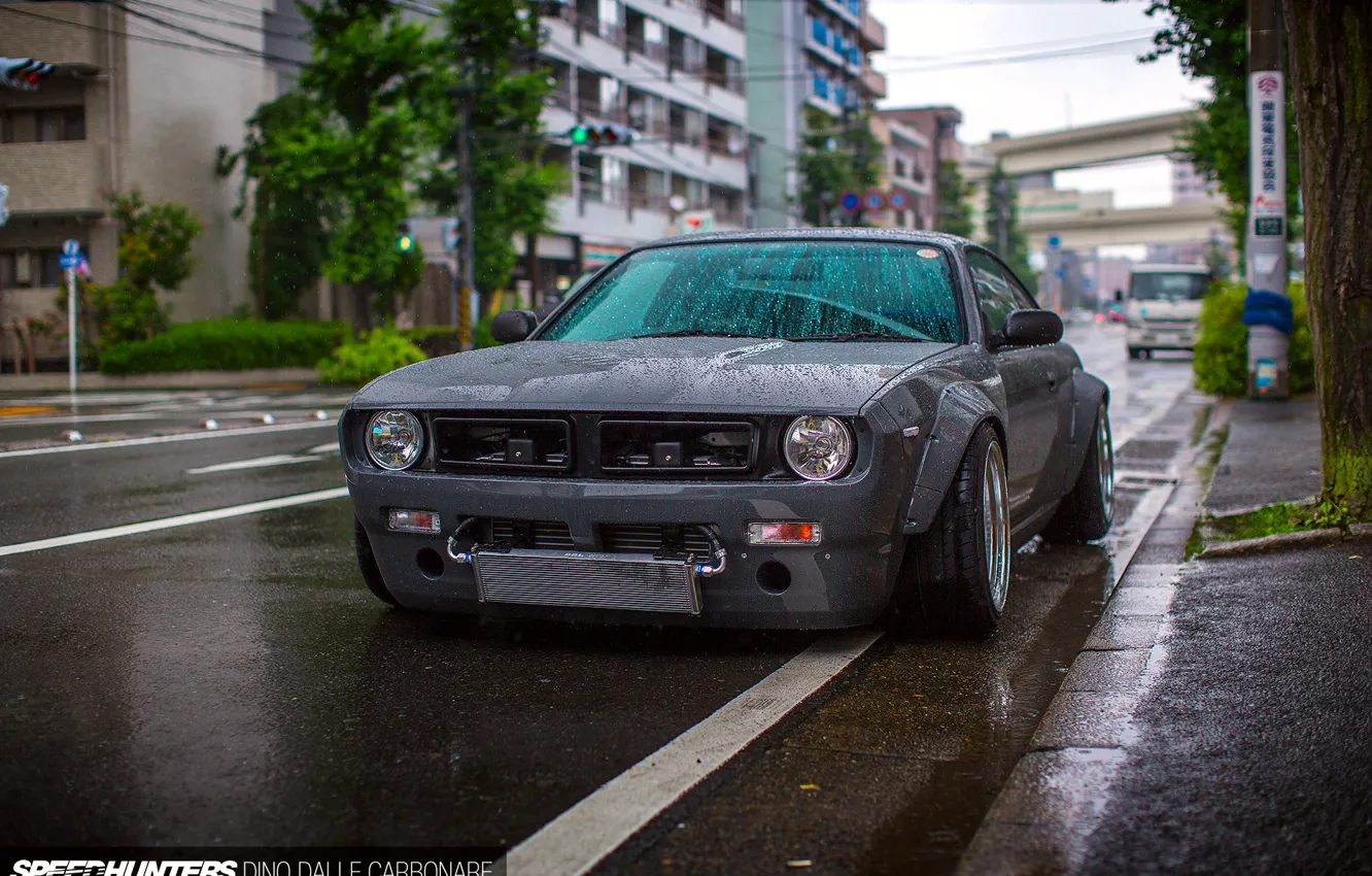 Photo wallpaper wet, car, drops, the city, rain, street, Japan, nissan