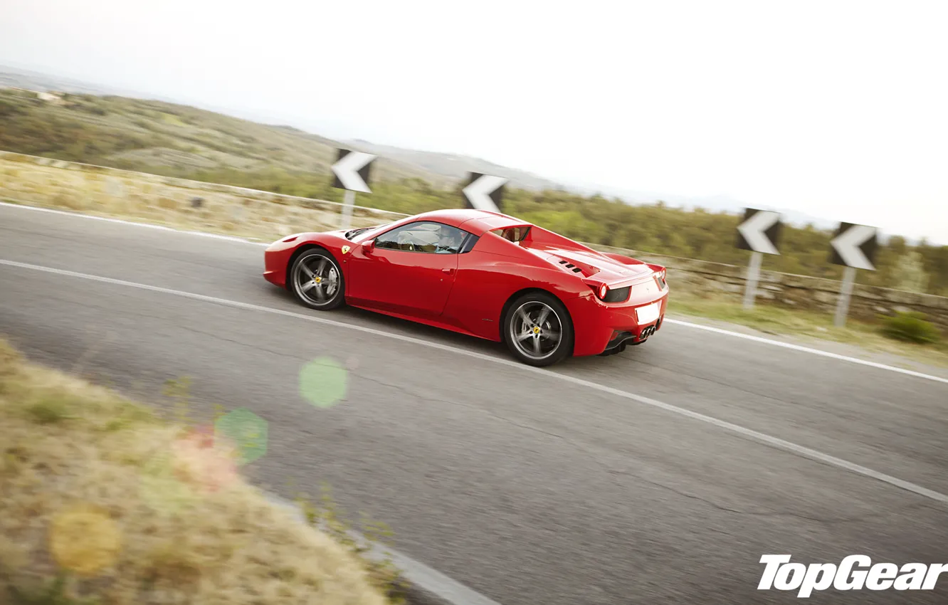 Photo wallpaper road, red, view, turn, Ferrari, supercar, Ferrari, 458