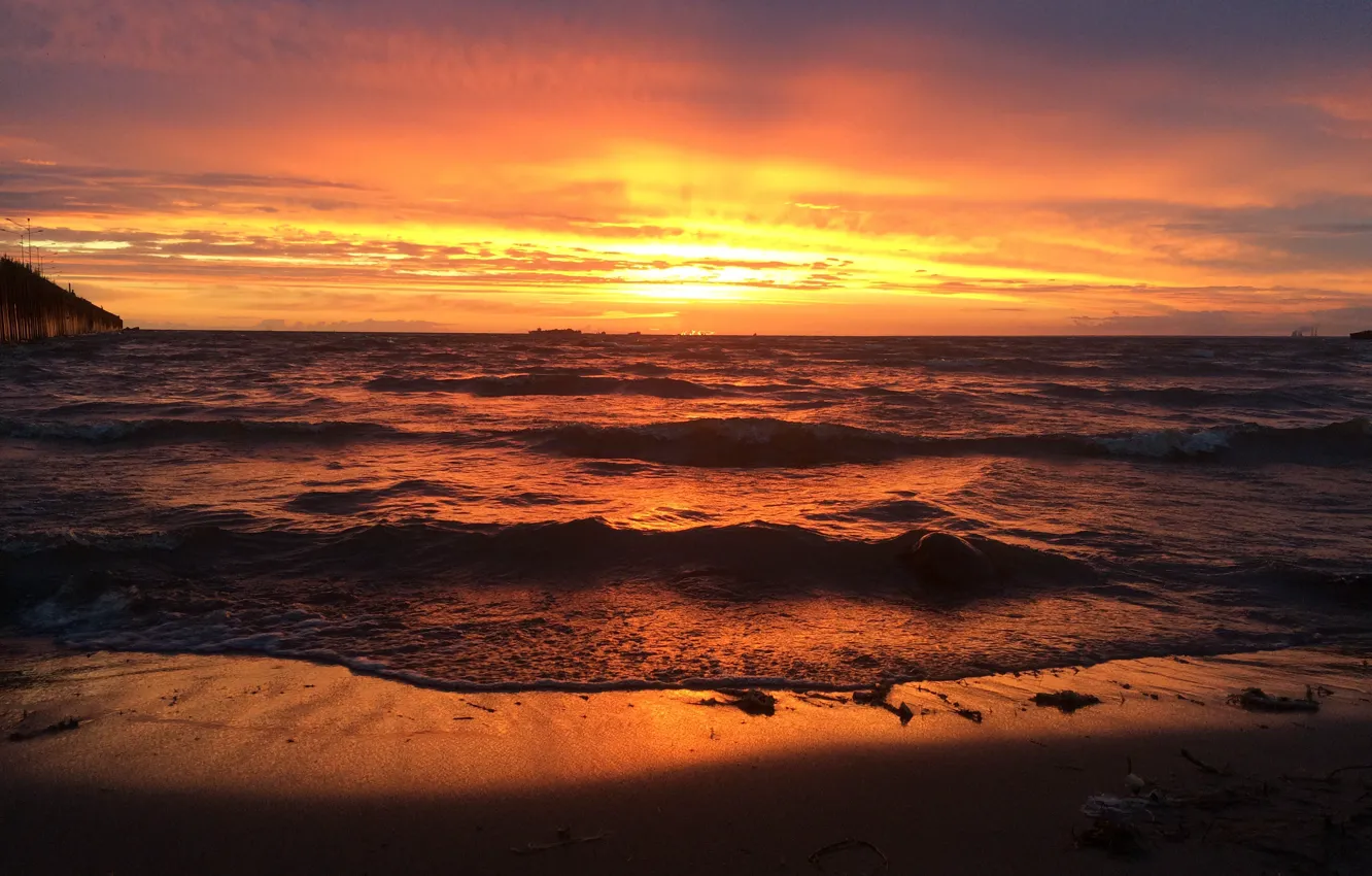 Photo wallpaper wave, the sky, water, sunset, Bay