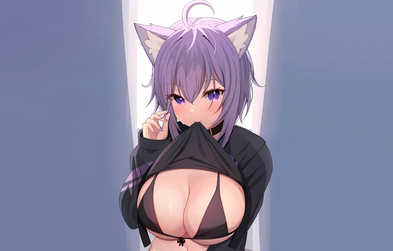 Photo wallpaper girl, sexy, lingerie, bra, cleavage, long hair, boobs, animal ears