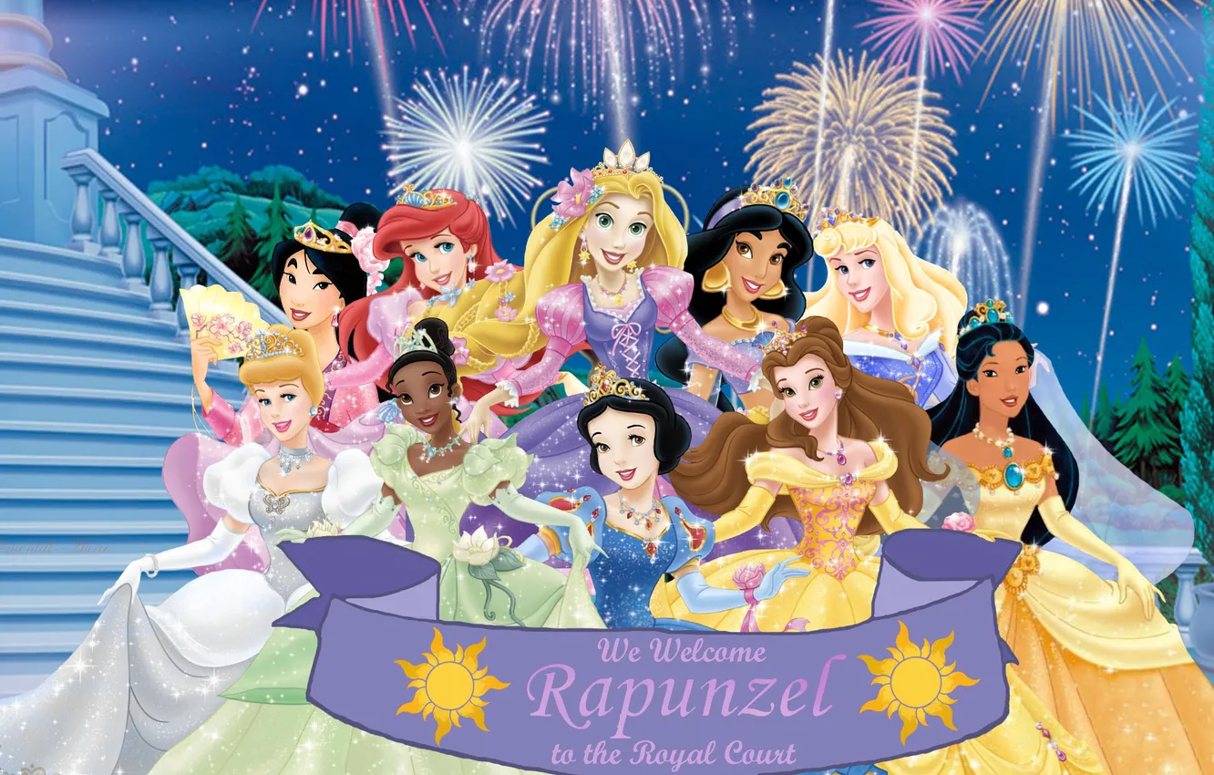 Photo wallpaper Aurora, Ariel, art, Pocahontas, beauty, Rapunzel, Walt Disney, Cinderella