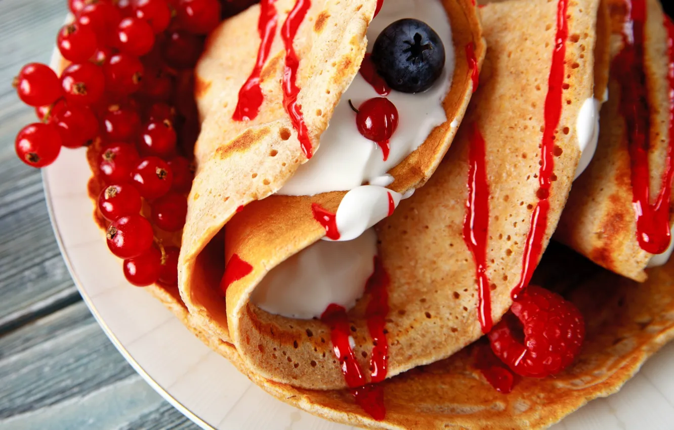 Photo wallpaper raspberry, pancakes, currants, blueberries