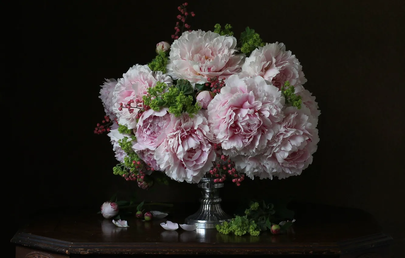 Photo wallpaper bouquet, pink, peonies