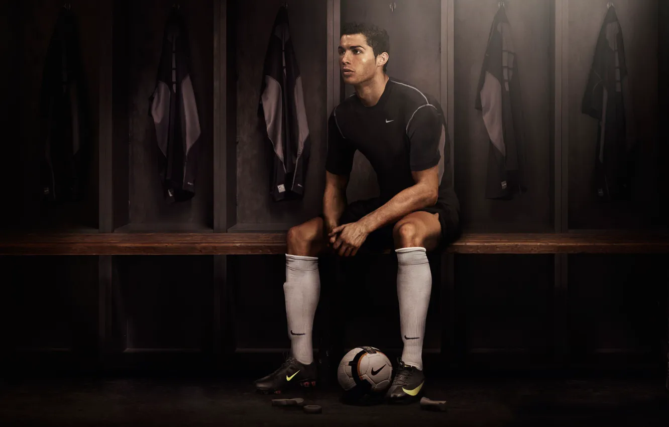 Photo wallpaper Dark, Cristiano Ronaldo, Nike, Football, Real Madrid, Portugal, Soccer, Player