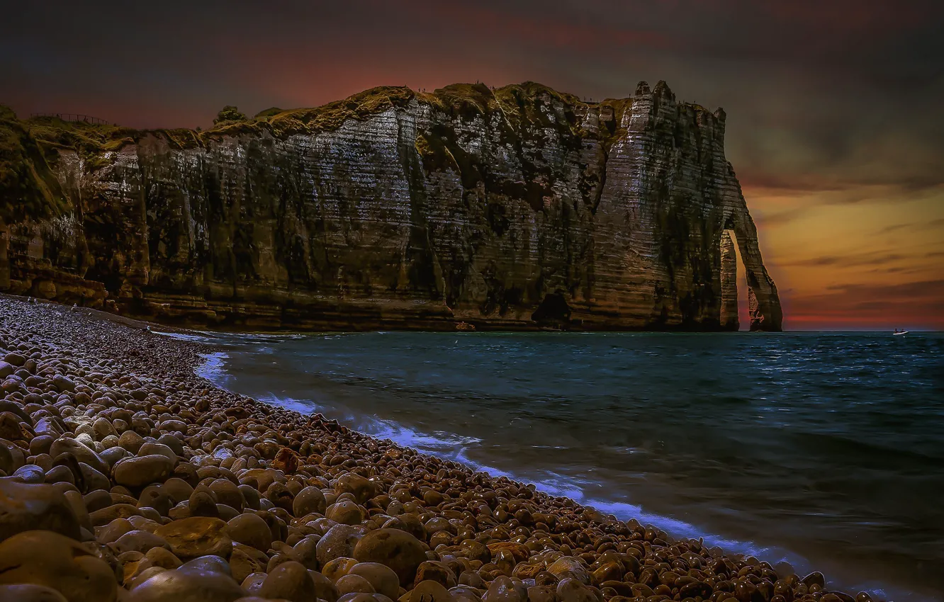 Photo wallpaper sea, stones, rocks, shore, France, Normandy, Étretat