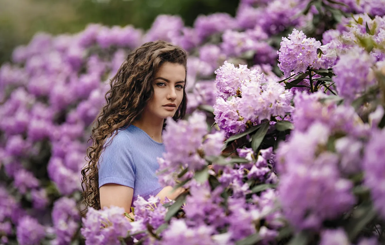Photo wallpaper look, girl, flowers, hair, Janis Balcuns