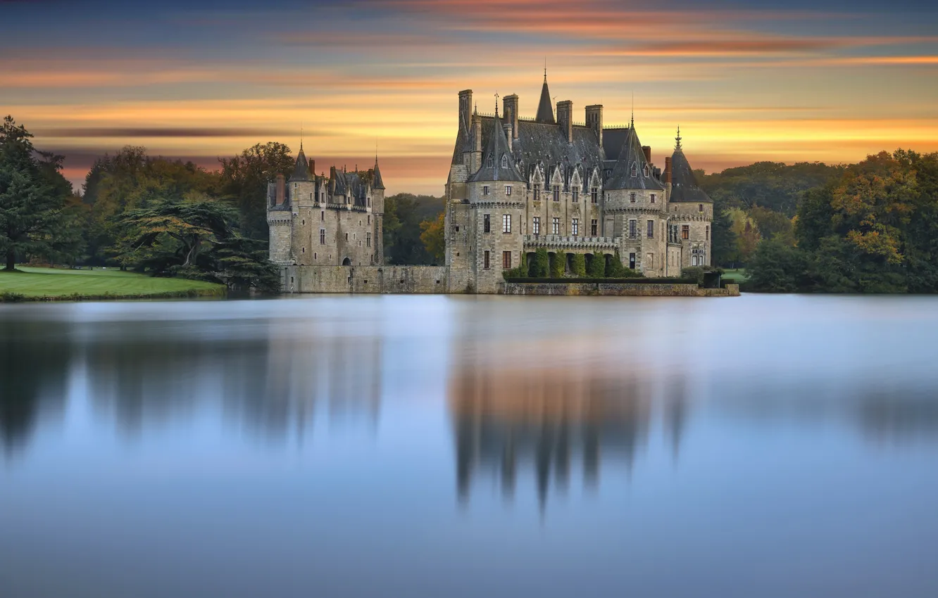 Photo wallpaper water, landscape, nature, pond, Park, reflection, castle, France