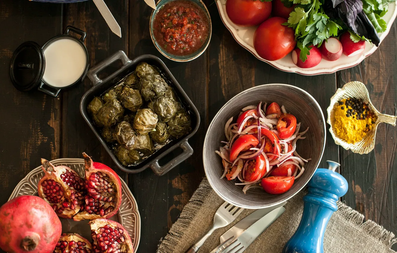 Photo wallpaper greens, vegetables, garnet, salad