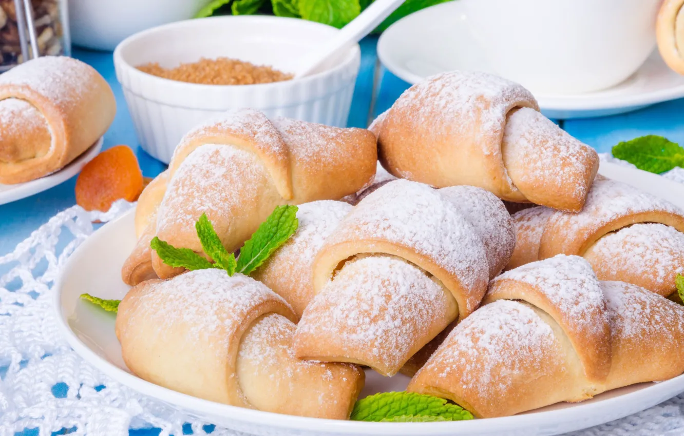 Photo wallpaper plate, cakes, sweet, sweet, croissant, growing