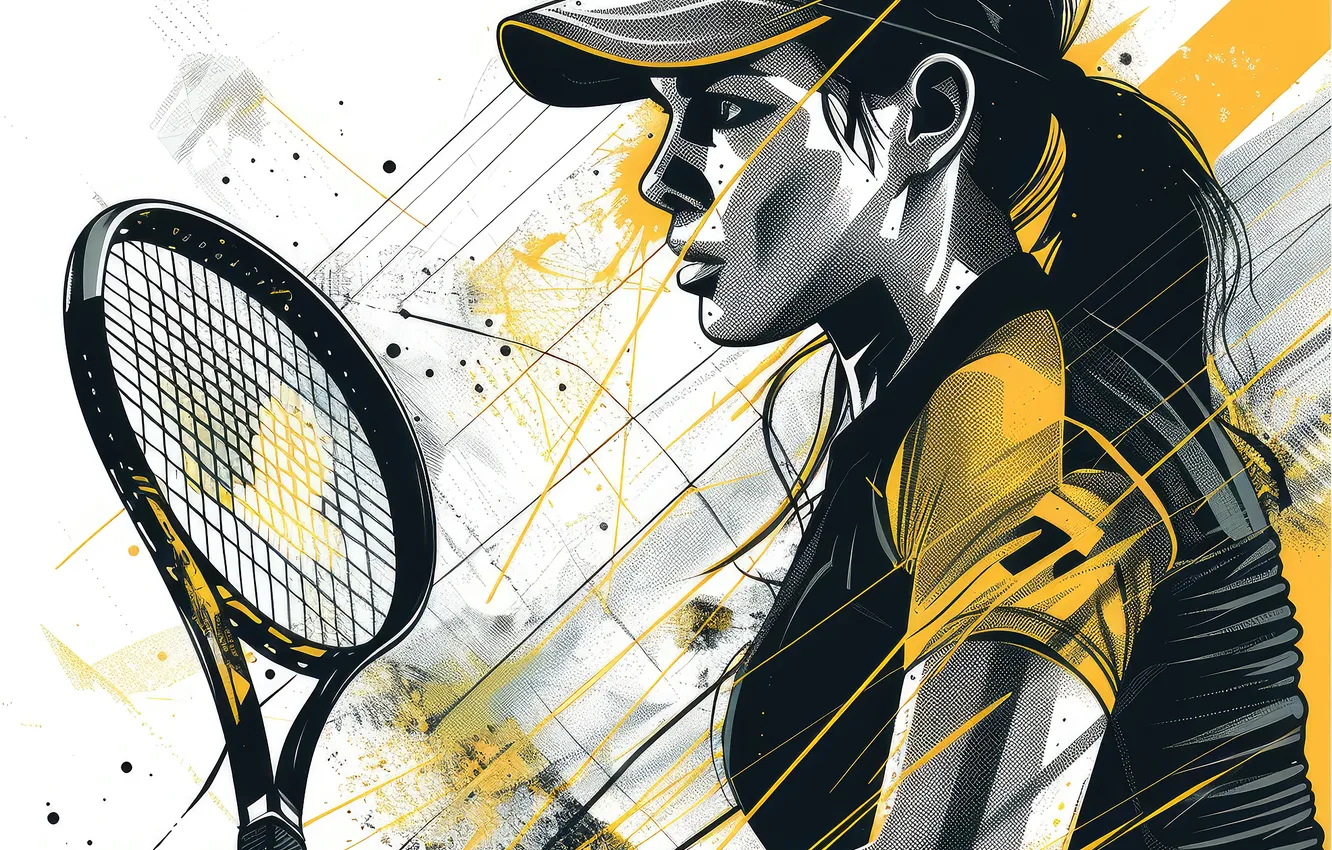 Photo wallpaper girl, racket, baseball cap, tennis, digital art, AI art, The Art of Artificial Intelligence, neural …