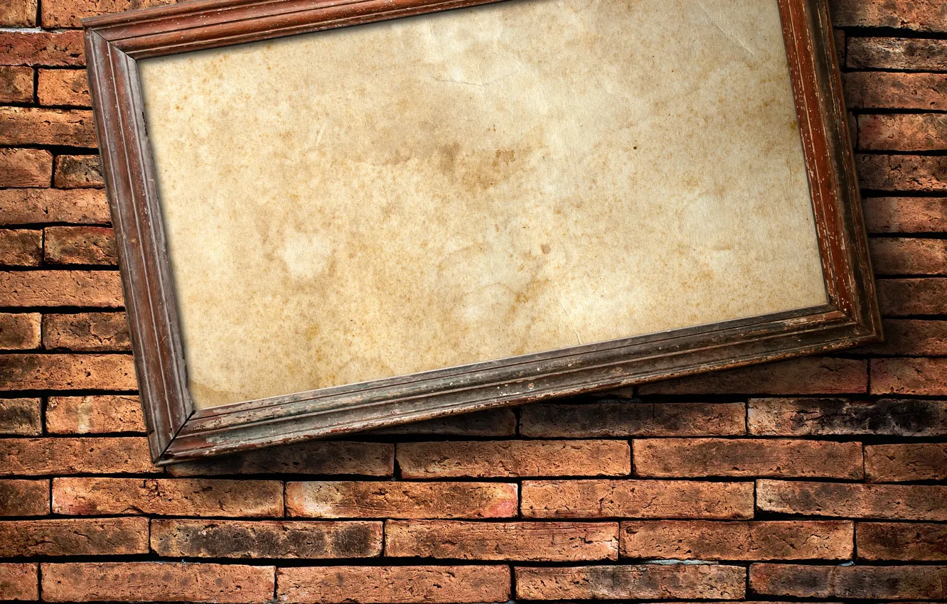Photo wallpaper wall, bricks, hanging, frame