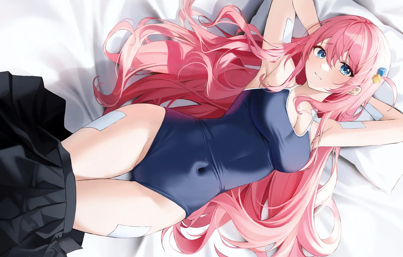 Photo wallpaper girl, sexy, cleavage, pink hair, long hair, boobs, sexy girl, anime