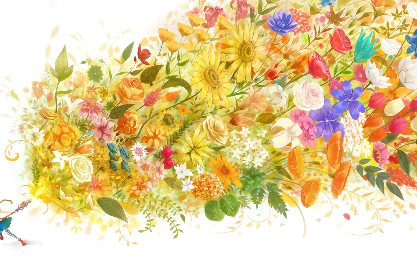 Photo wallpaper girl, flowers, magic, roses, anime, art, tulips, bounin