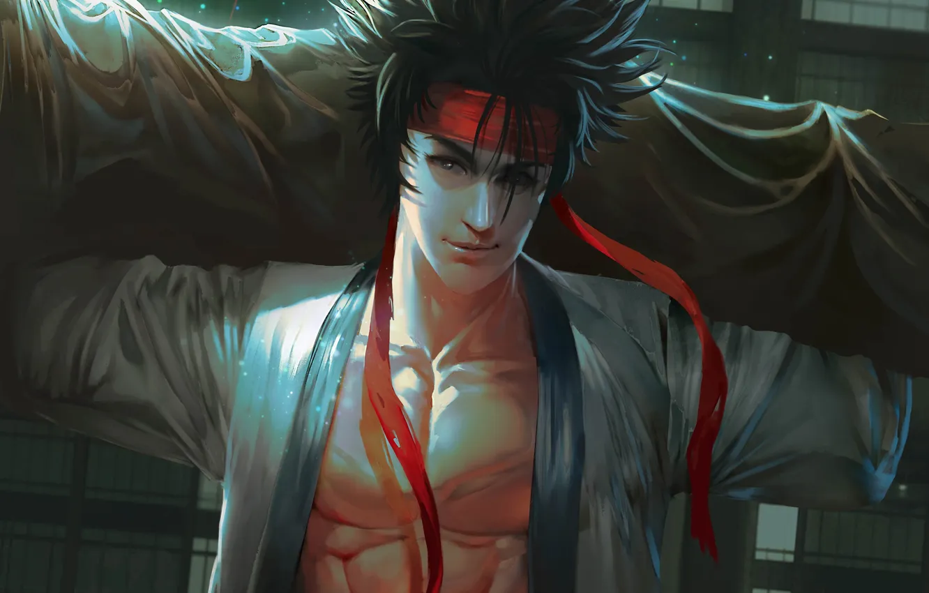 Photo wallpaper art, tape, guy, kimono, red, sanosuke sagara