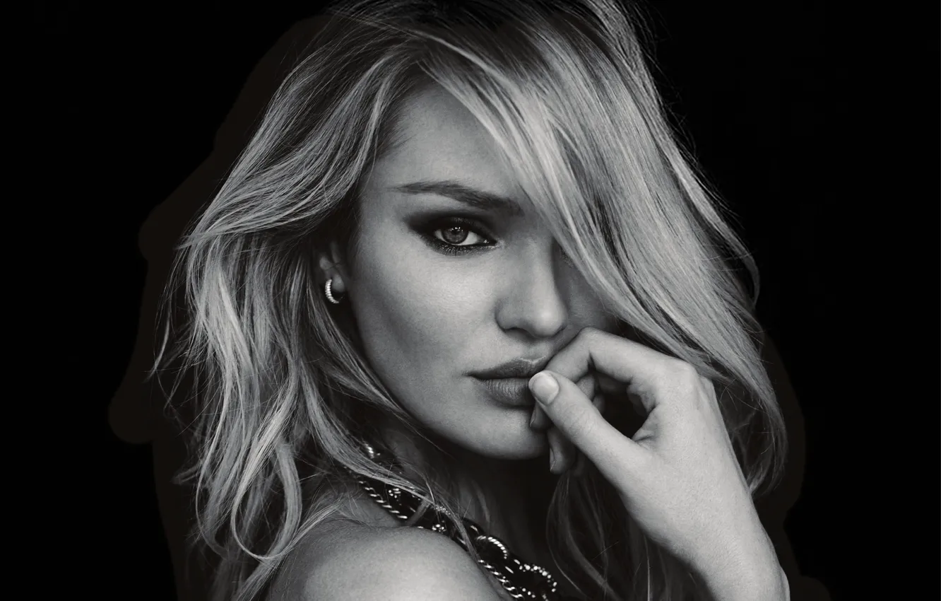 Photo wallpaper look, eyes, model, portrait, black and white, Candice Swanepoel