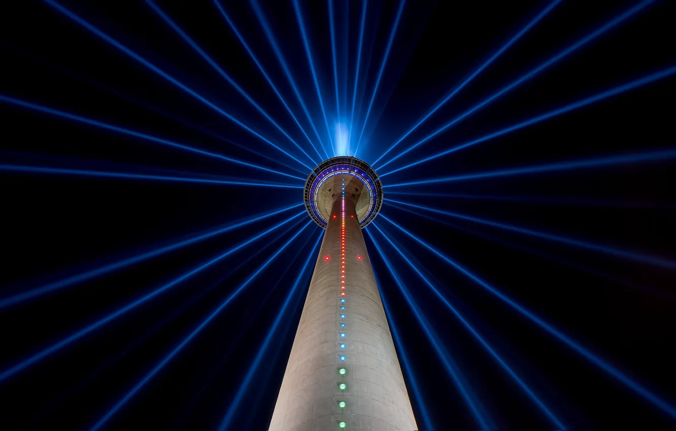 Photo wallpaper night, the city, lights, tower, Germany, Dusseldorf, The Rhine tower