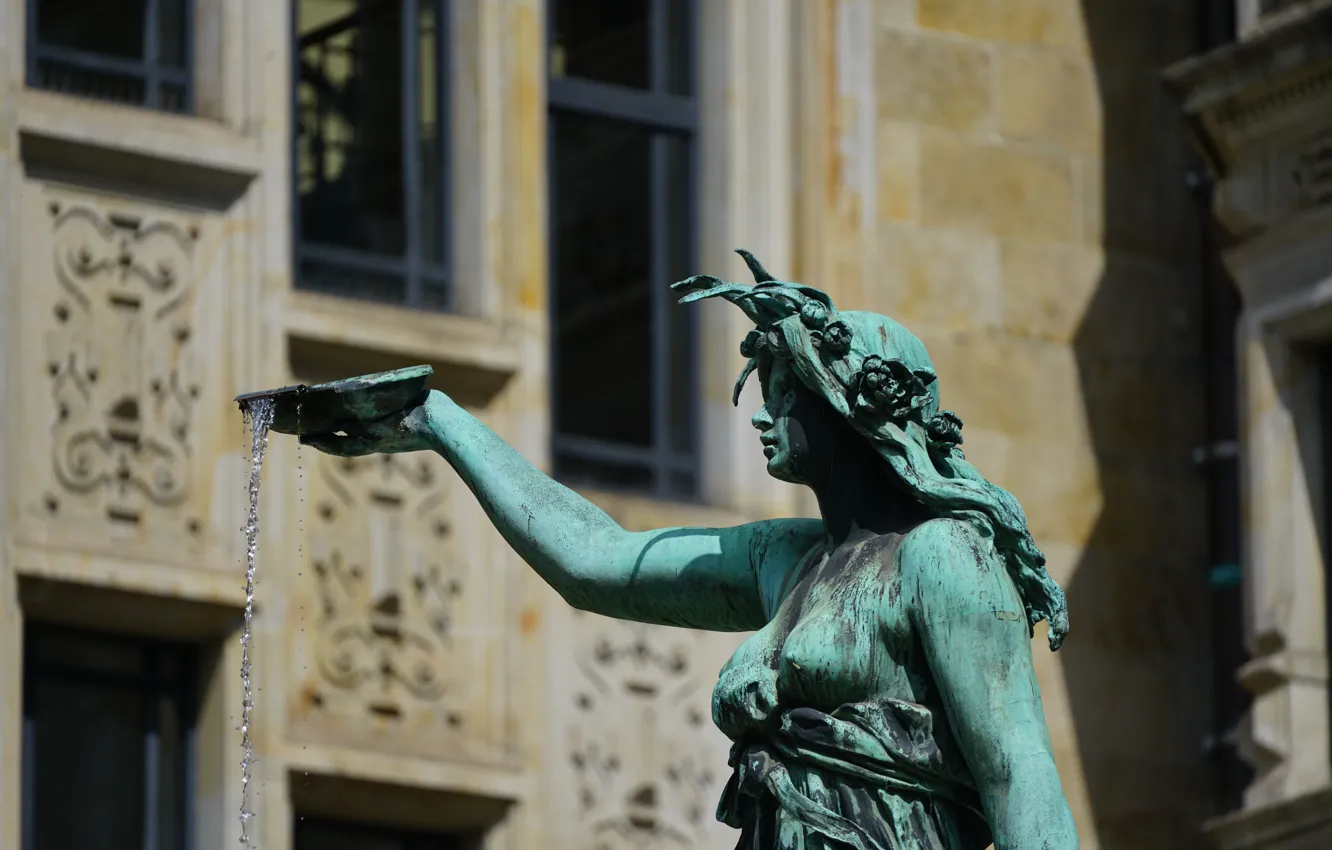 Photo wallpaper Germany, fountain, sculpture, Hamburg, Germany, town hall, Hamburg, Fountain