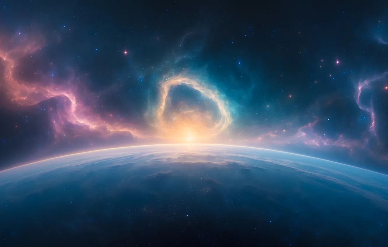 Photo wallpaper the universe, neural network, galaxy, AI art, planet, space