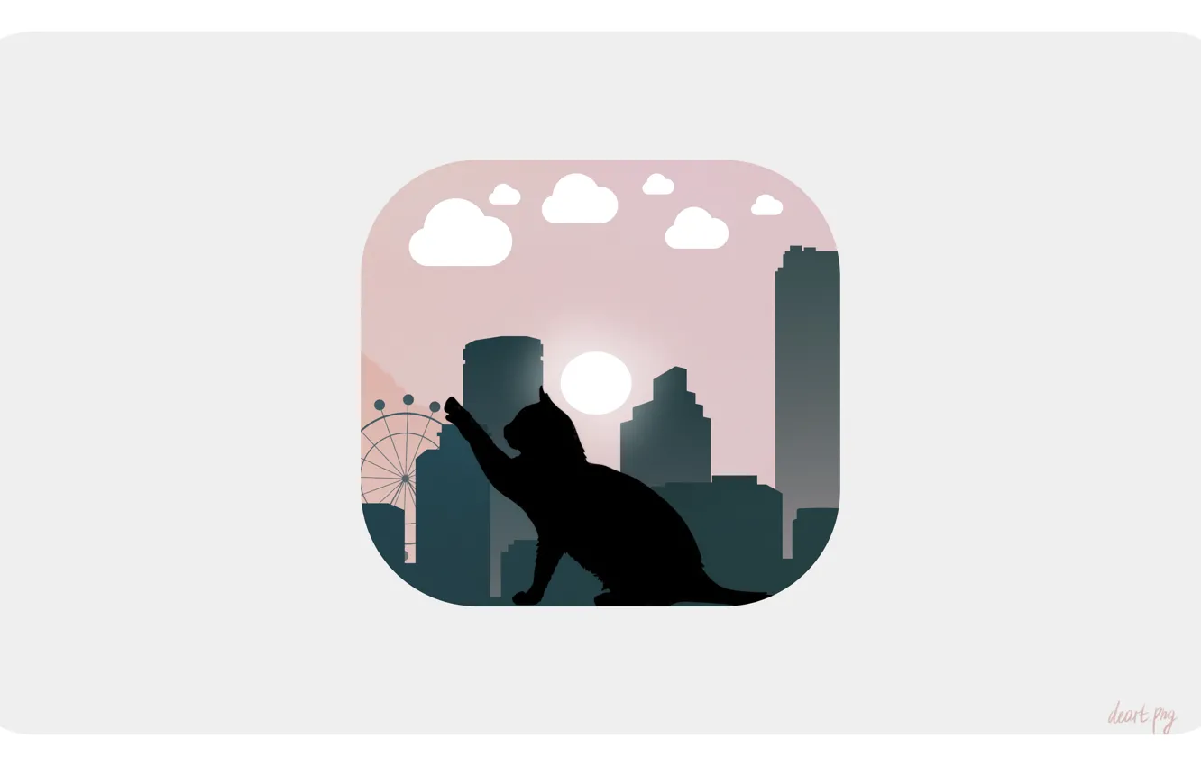 Photo wallpaper cat, the sky, cat, clouds, sunset, the city, minimalism