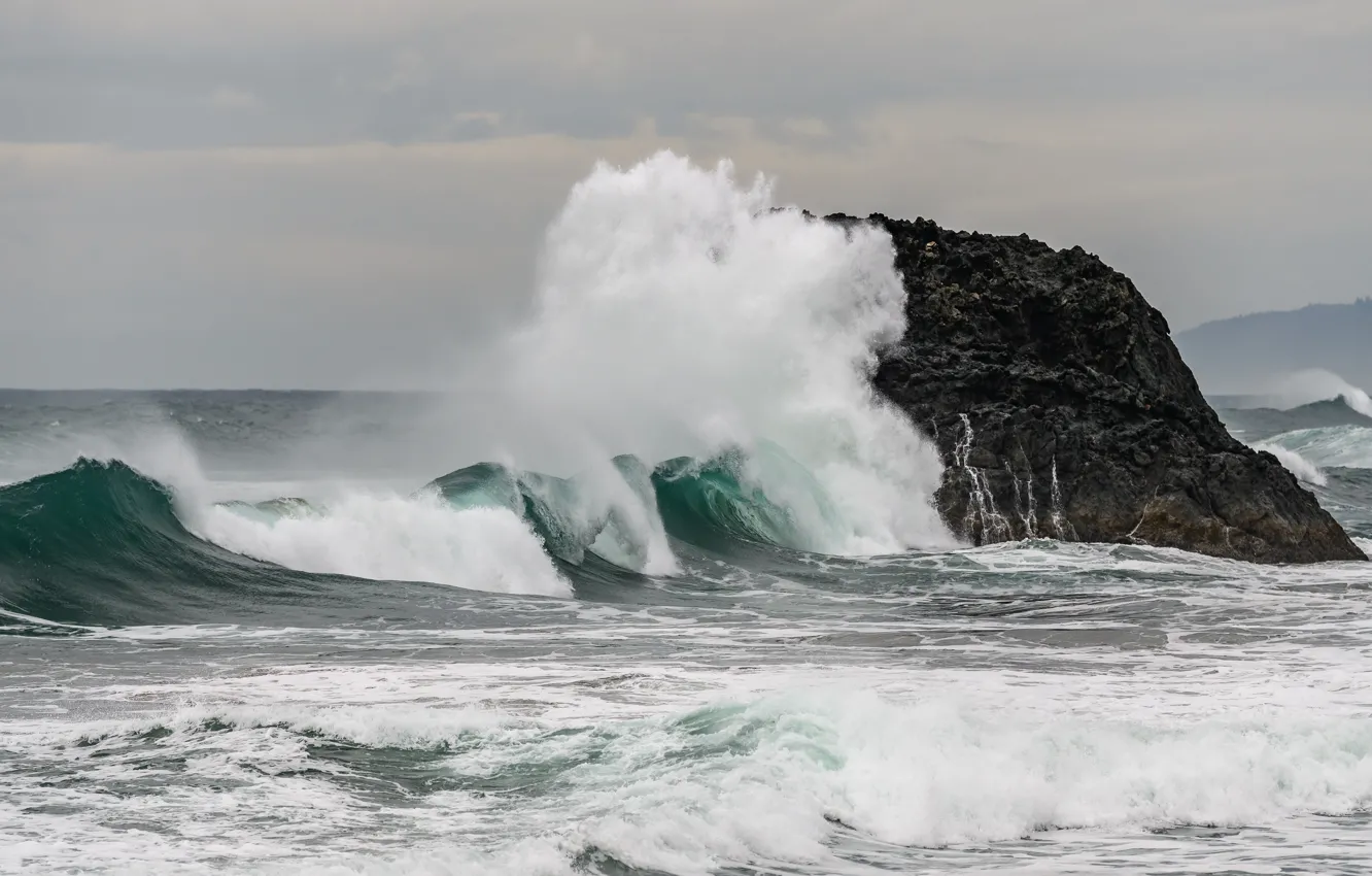 Photo wallpaper sea, wave, storm, rocks