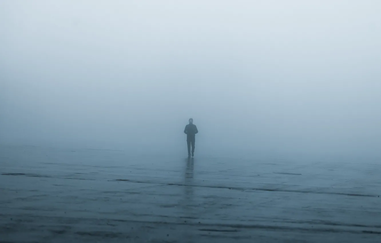 Photo wallpaper rain, dog, male