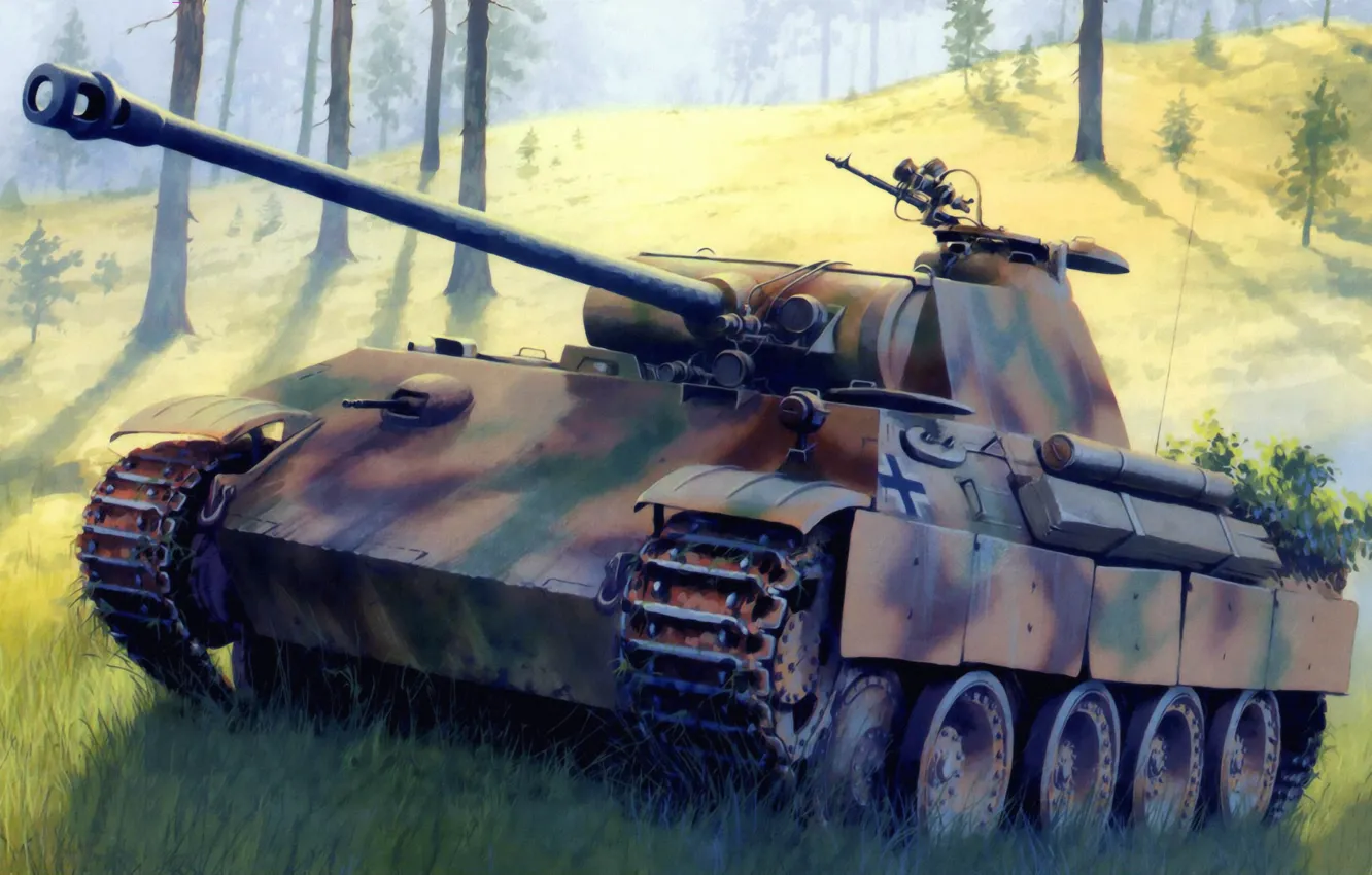 Photo wallpaper war, art, painting, Panzerkampfwagen V Panther, tank, ww2, german tanks