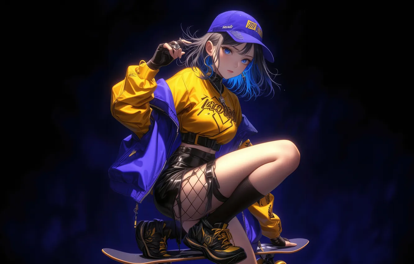 Photo wallpaper girl, SKATEBOARDING, AI Art