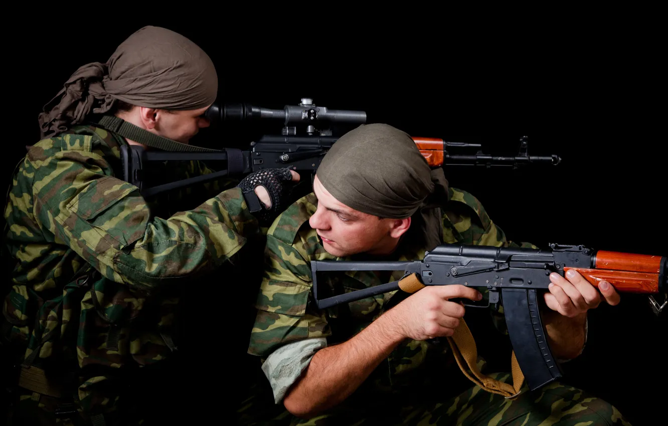 Photo wallpaper Soldiers, Army, Kalashnikov, Machine, sight, AK 74, optical