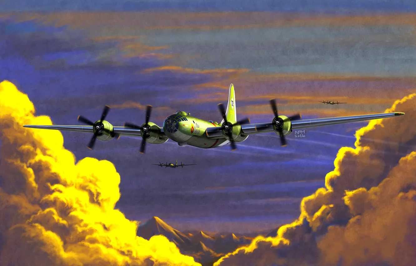 Photo wallpaper Clouds, B-29, B-29 Superfortress, Strategic bomber, Heavy bomber