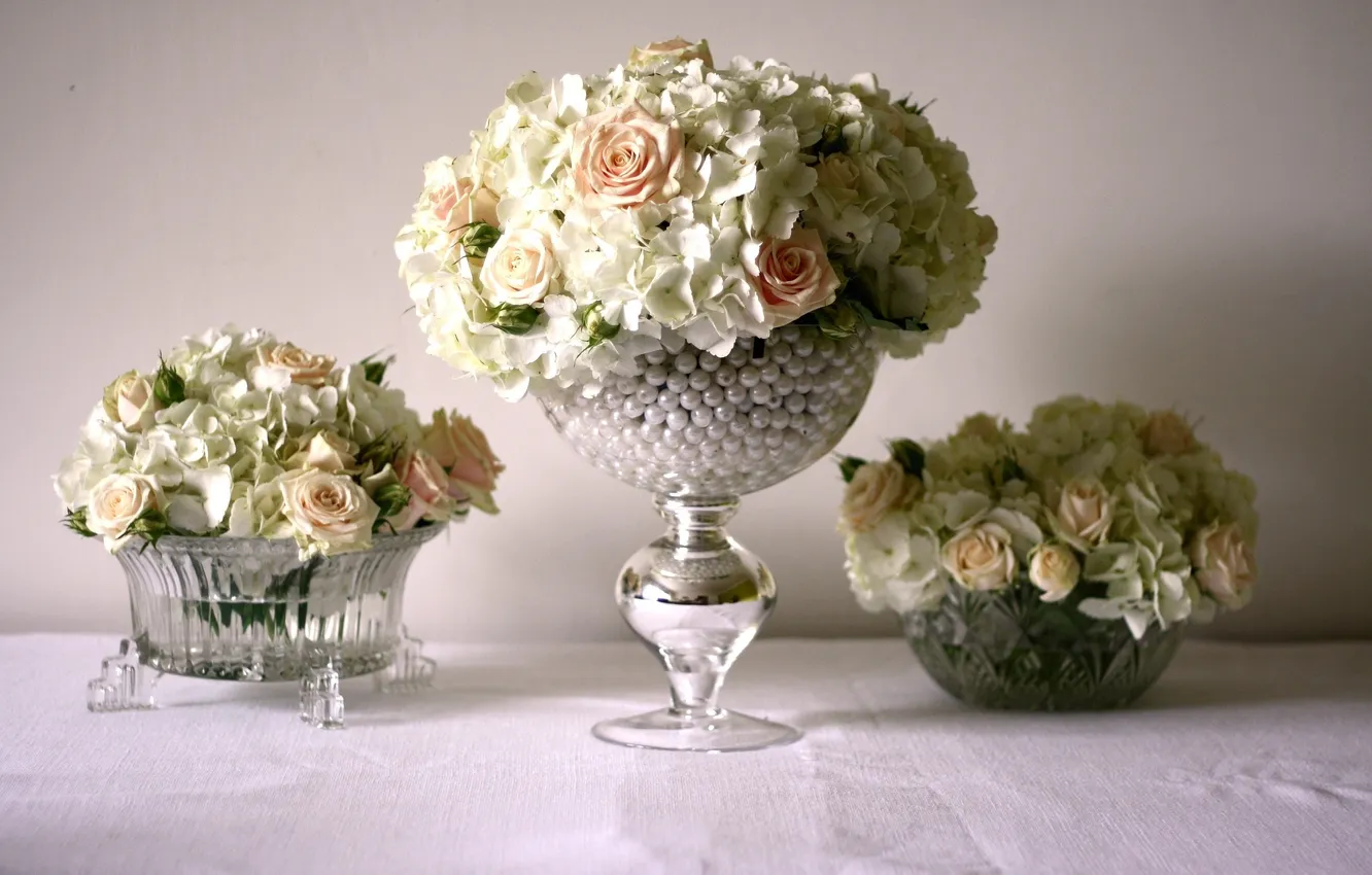 Photo wallpaper flowers, beautiful, vase, beads
