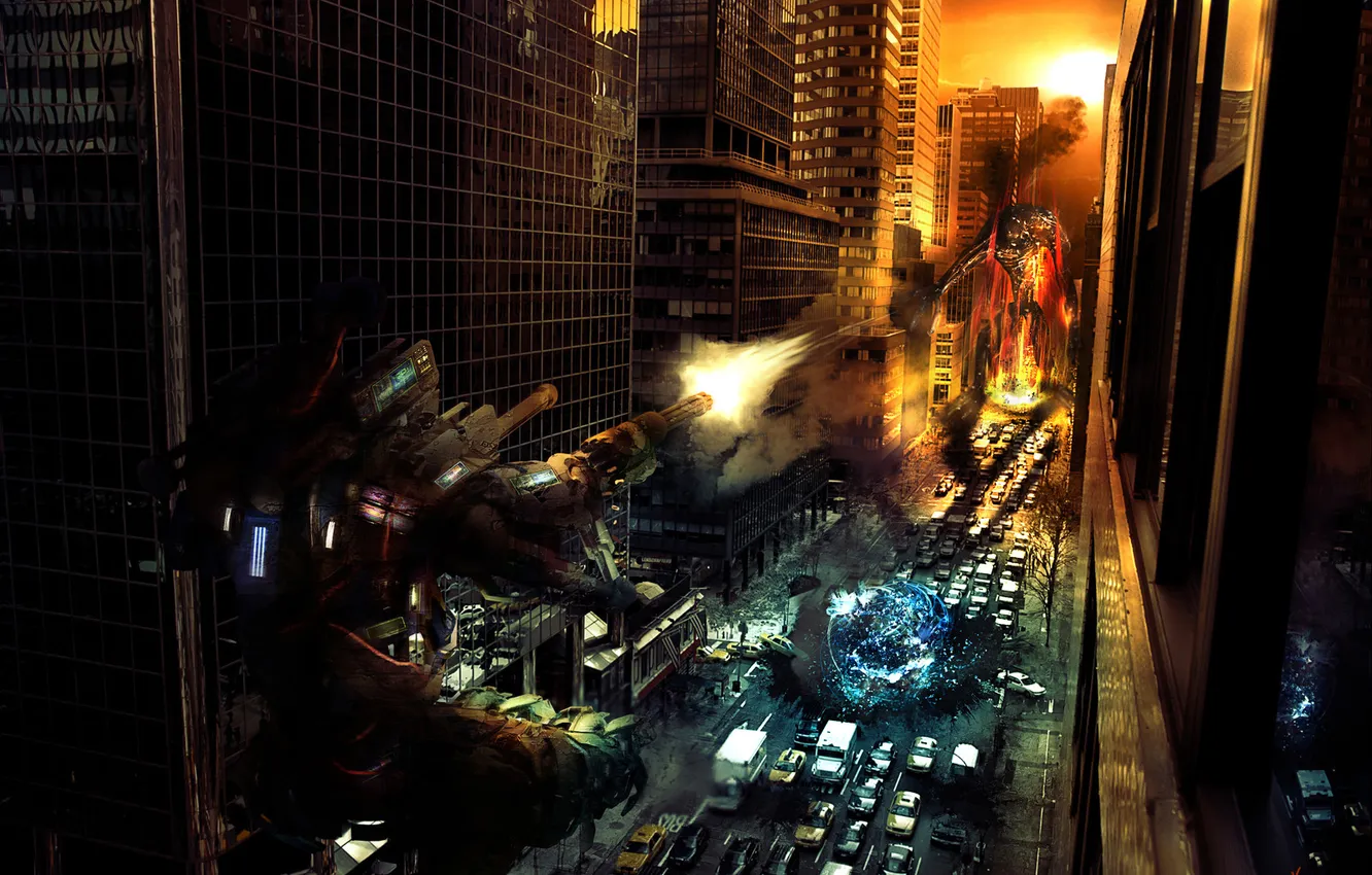 Photo wallpaper the city, war, robot, PreciousGift