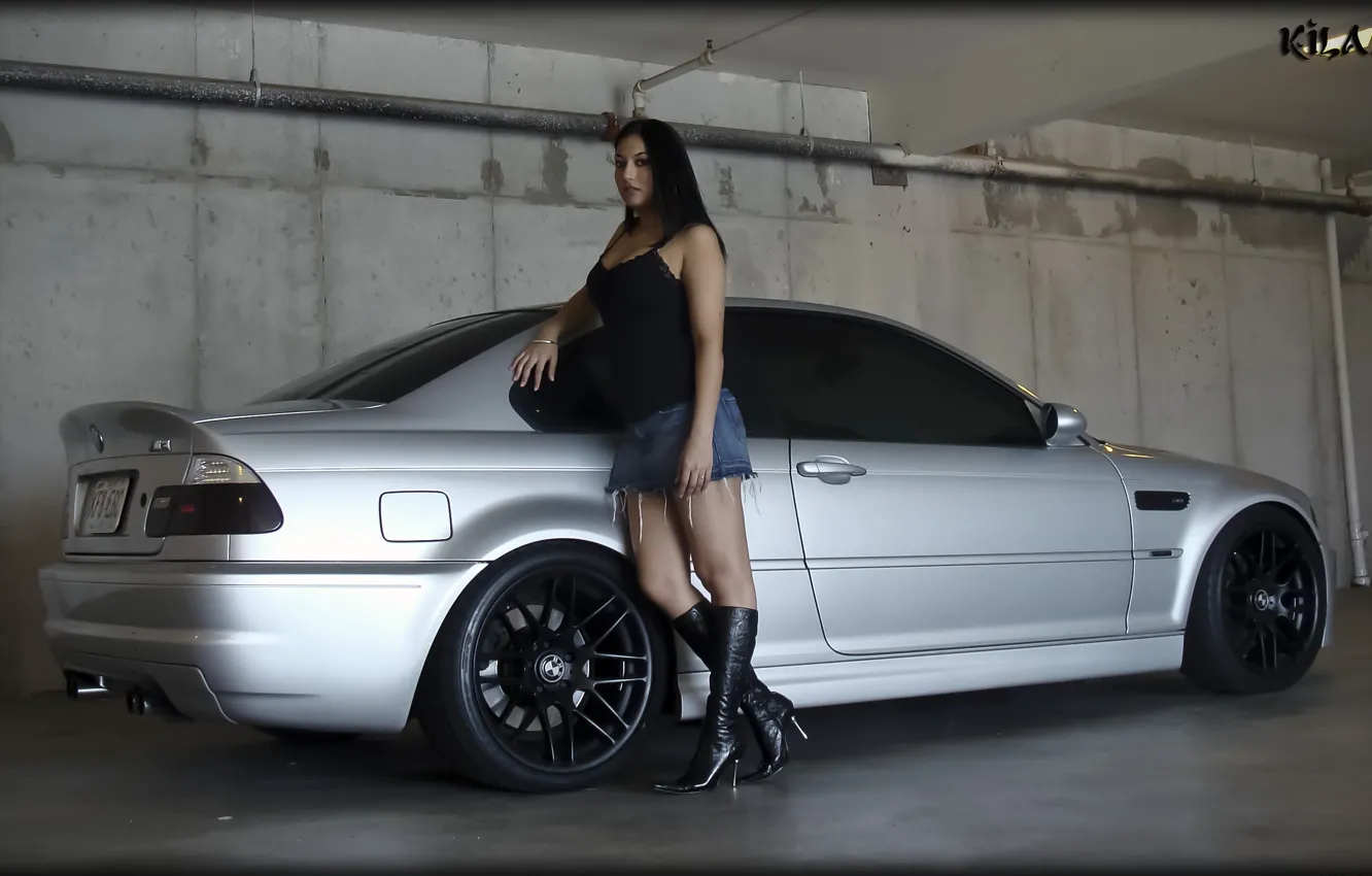 Photo wallpaper BMW, Girl, Black, E46, Wheels, M3