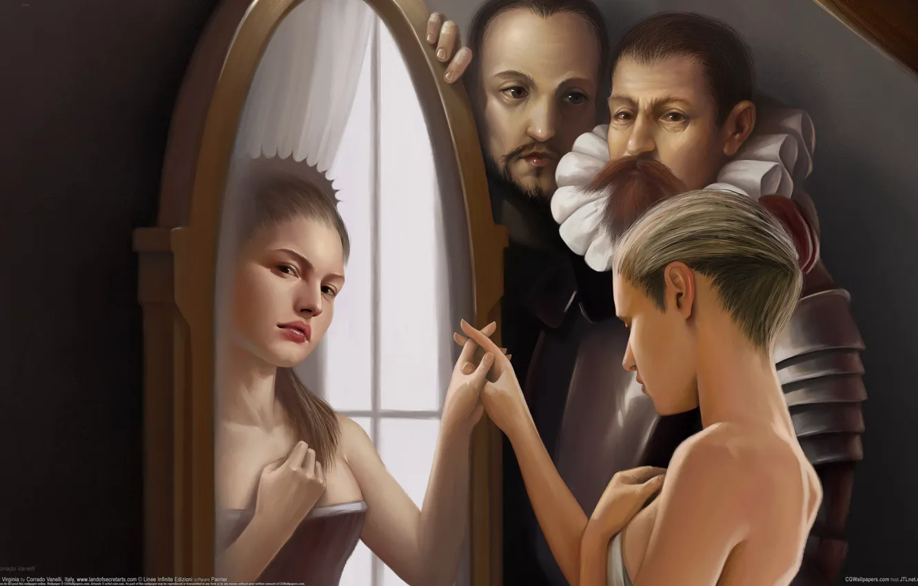 Photo wallpaper reflection, girls, magic, mirror, men, Corrado Vanelli