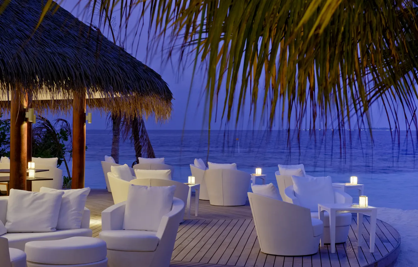Photo wallpaper evening, Maldives, Kandolhu Island, Luxury resort