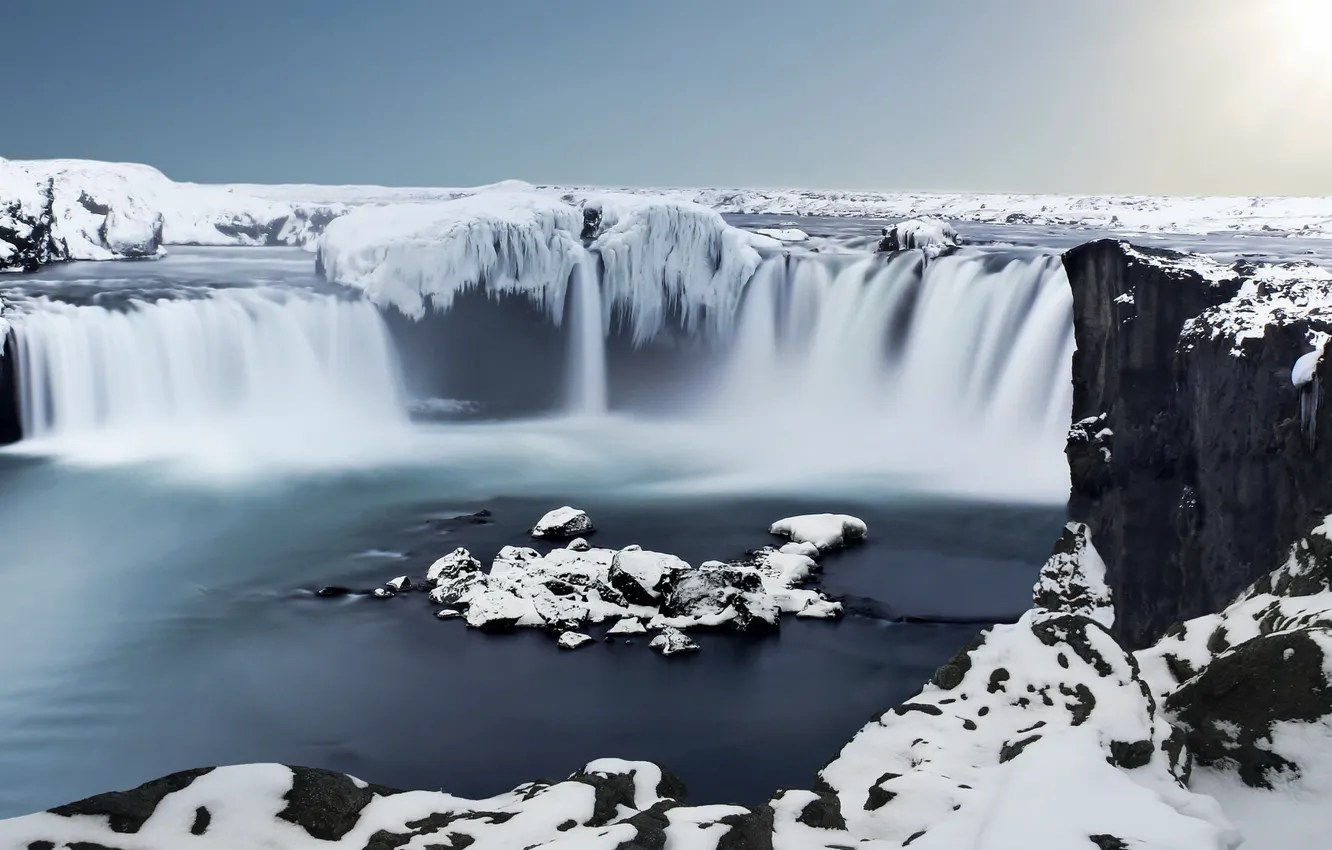 Photo wallpaper ice, waterfall, Iceland, Godafoss