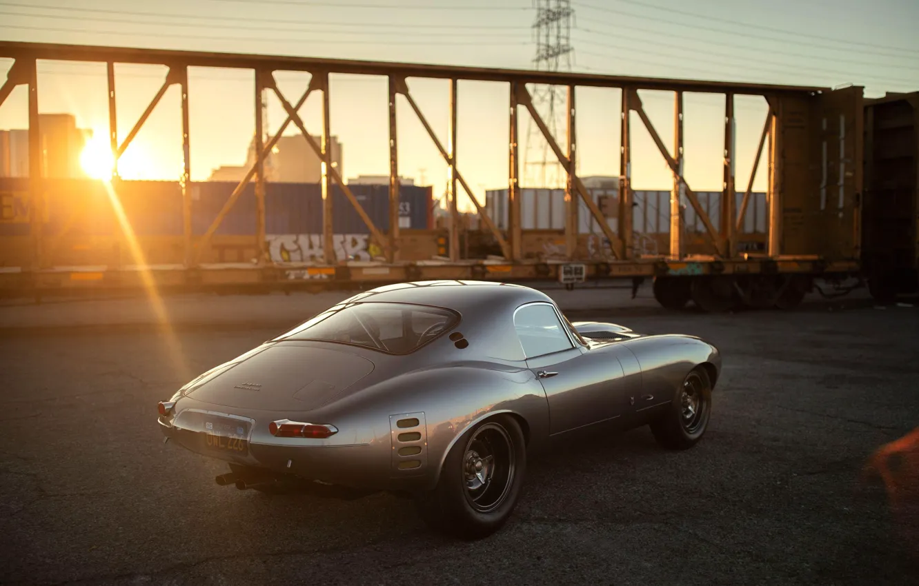 Photo wallpaper The sun, Grey, Jaguar E-Type, Sports car