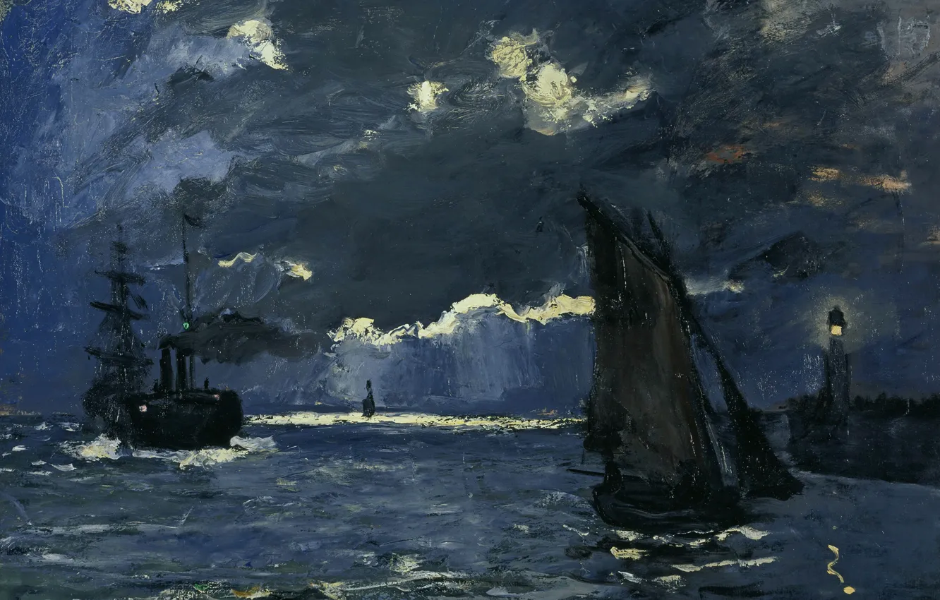 Photo wallpaper boat, ship, picture, Claude Monet, The Seascape. Night Effect