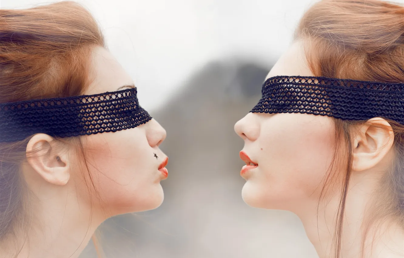Photo wallpaper face, kiss, lips, headband, brown hair