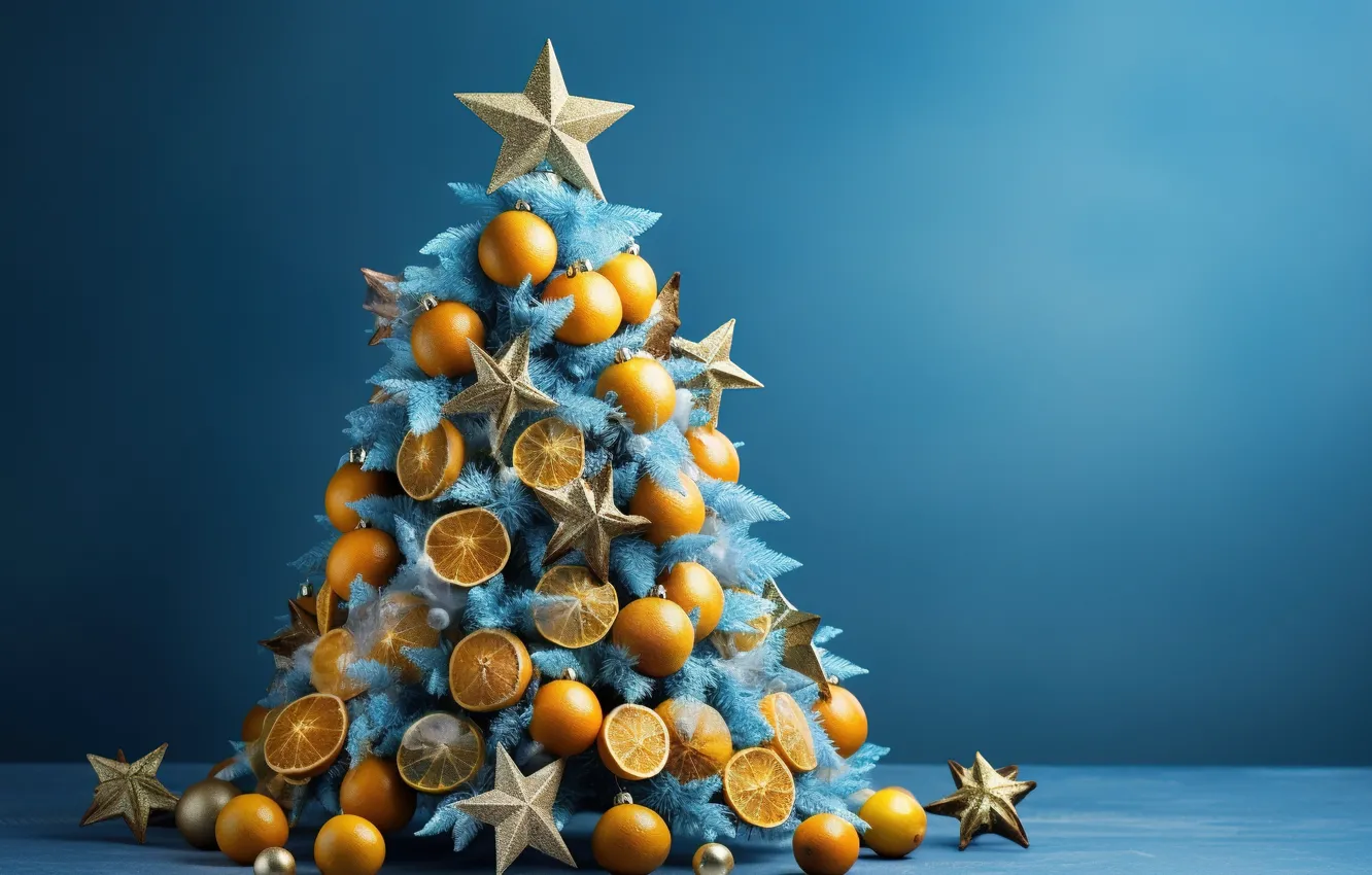 Photo wallpaper decoration, tree, new year, Christmas, Christmas, stars, tree, orange