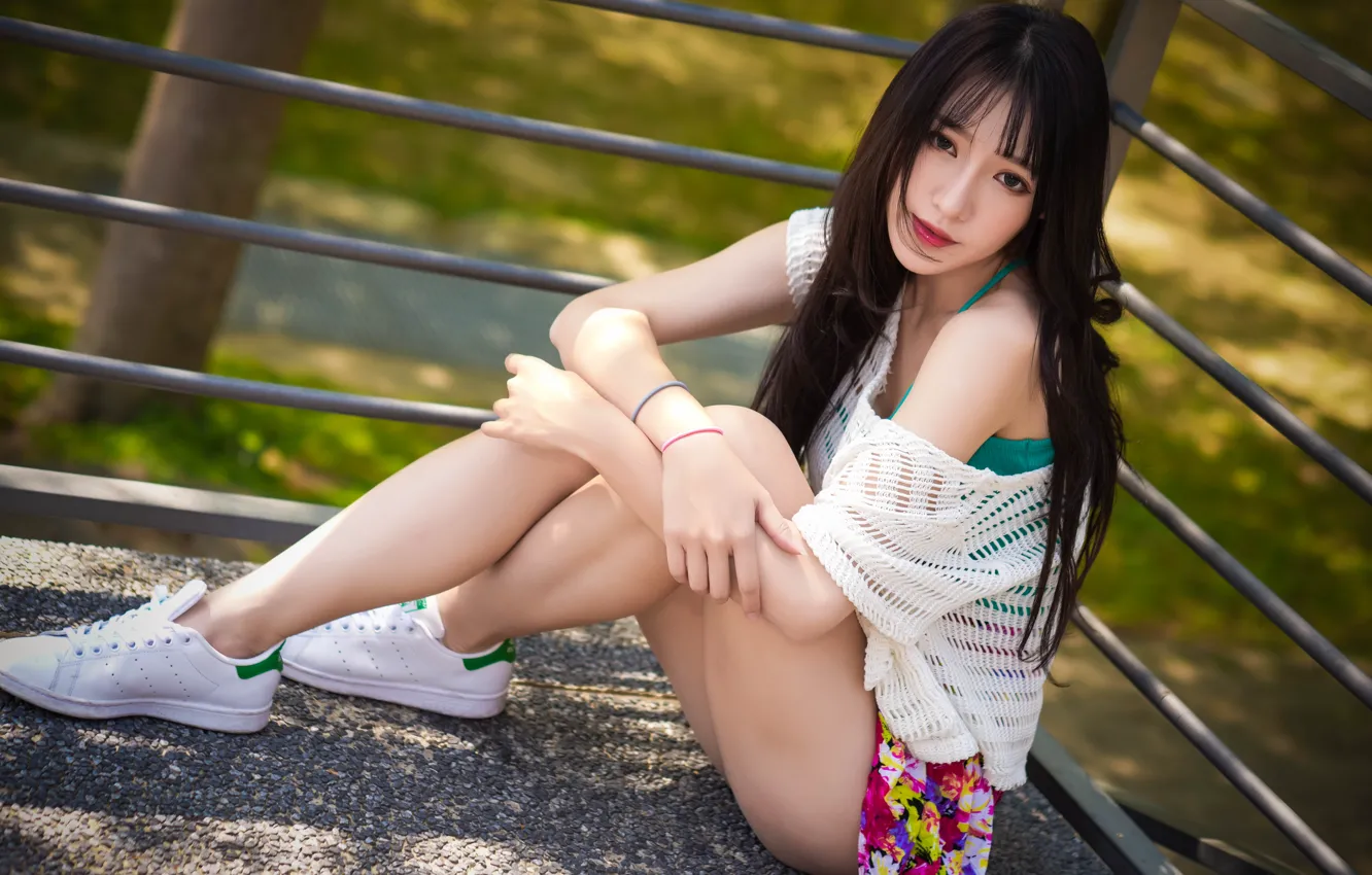 Photo wallpaper summer, look, sitting, Oriental girl