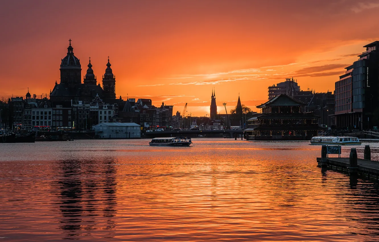 Photo wallpaper sunset, Amsterdam, Netherlands