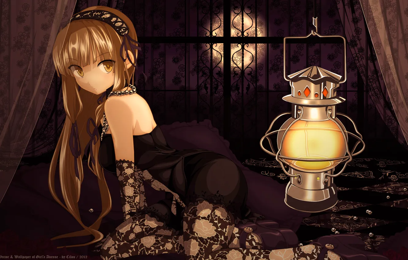 Photo wallpaper girl, lamp, anime, art, lamp, light