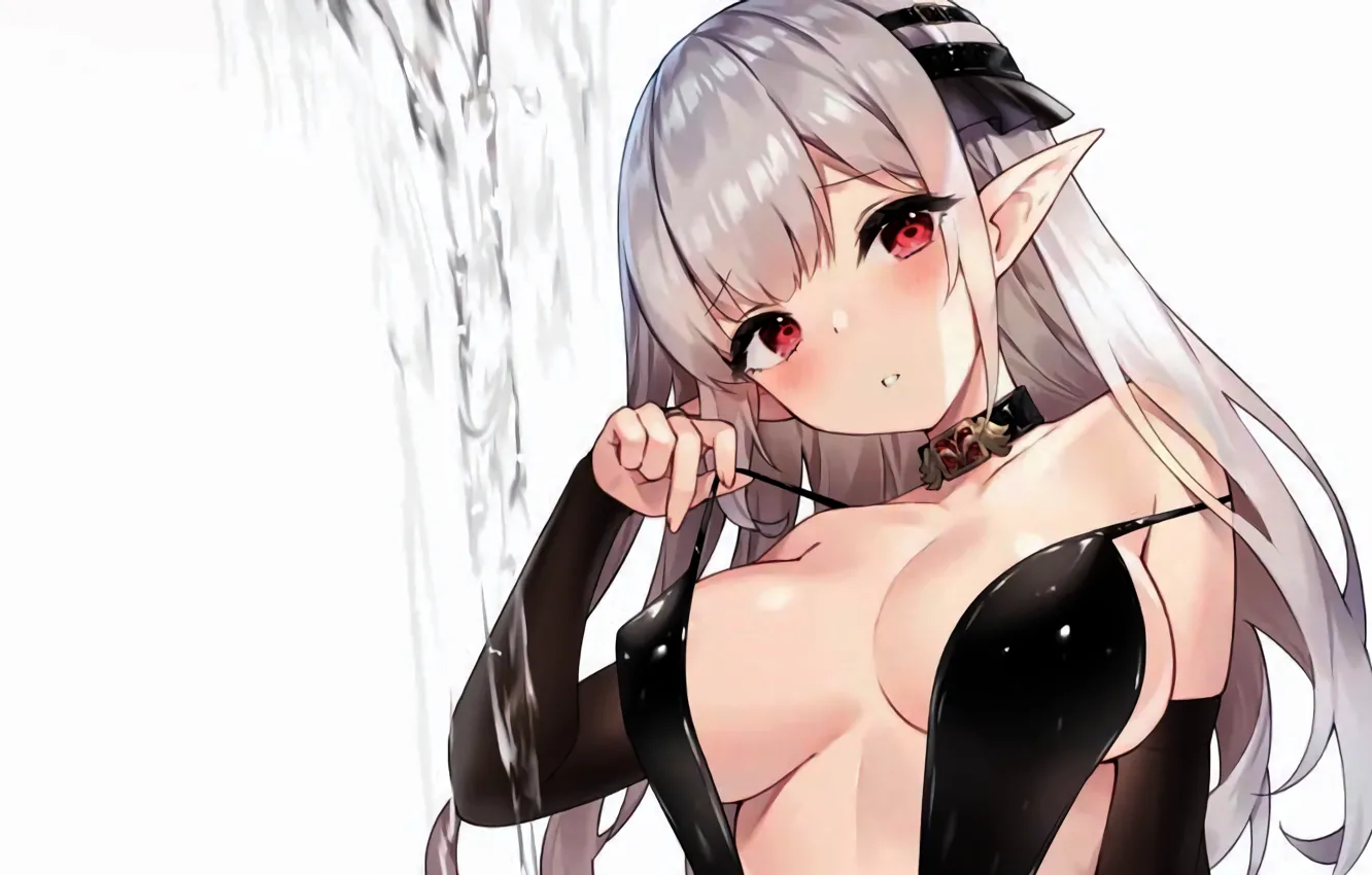 Photo wallpaper girl, sexy, cleavage, blouse, long hair, boobs, anime, beautiful