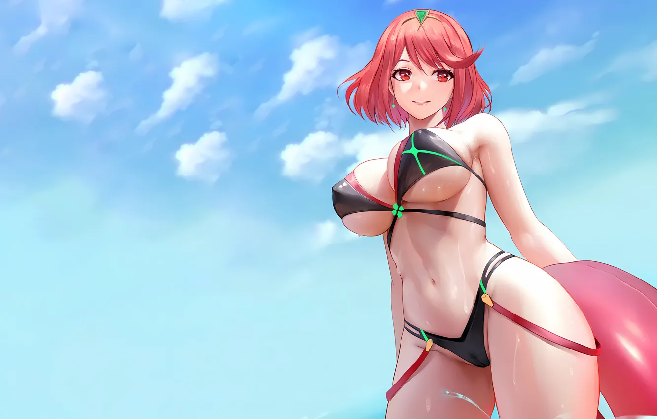 Photo wallpaper girl, summer, sexy, Cameltoe, wet, cleavage, beach, sky