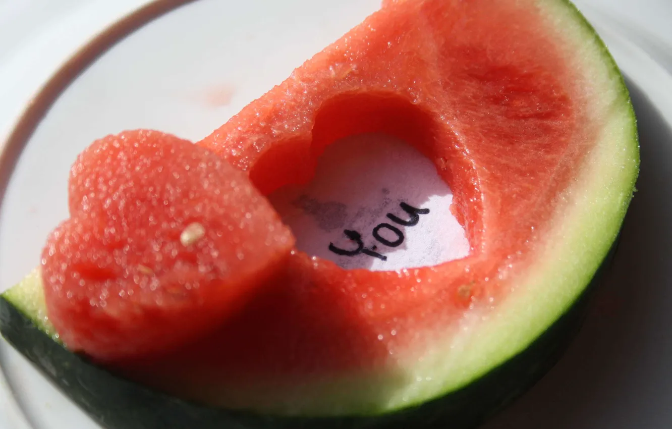 Photo wallpaper love, heart, watermelon, plate, note