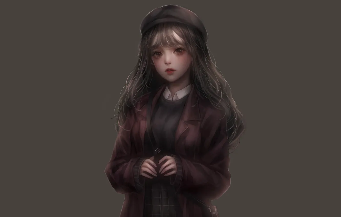 Photo wallpaper girl, grey, background, anime, art
